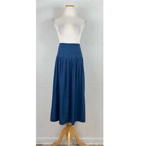 J Jill Skirt Size Small Petite Blue Smocked Elastic Waist Midi Pull On